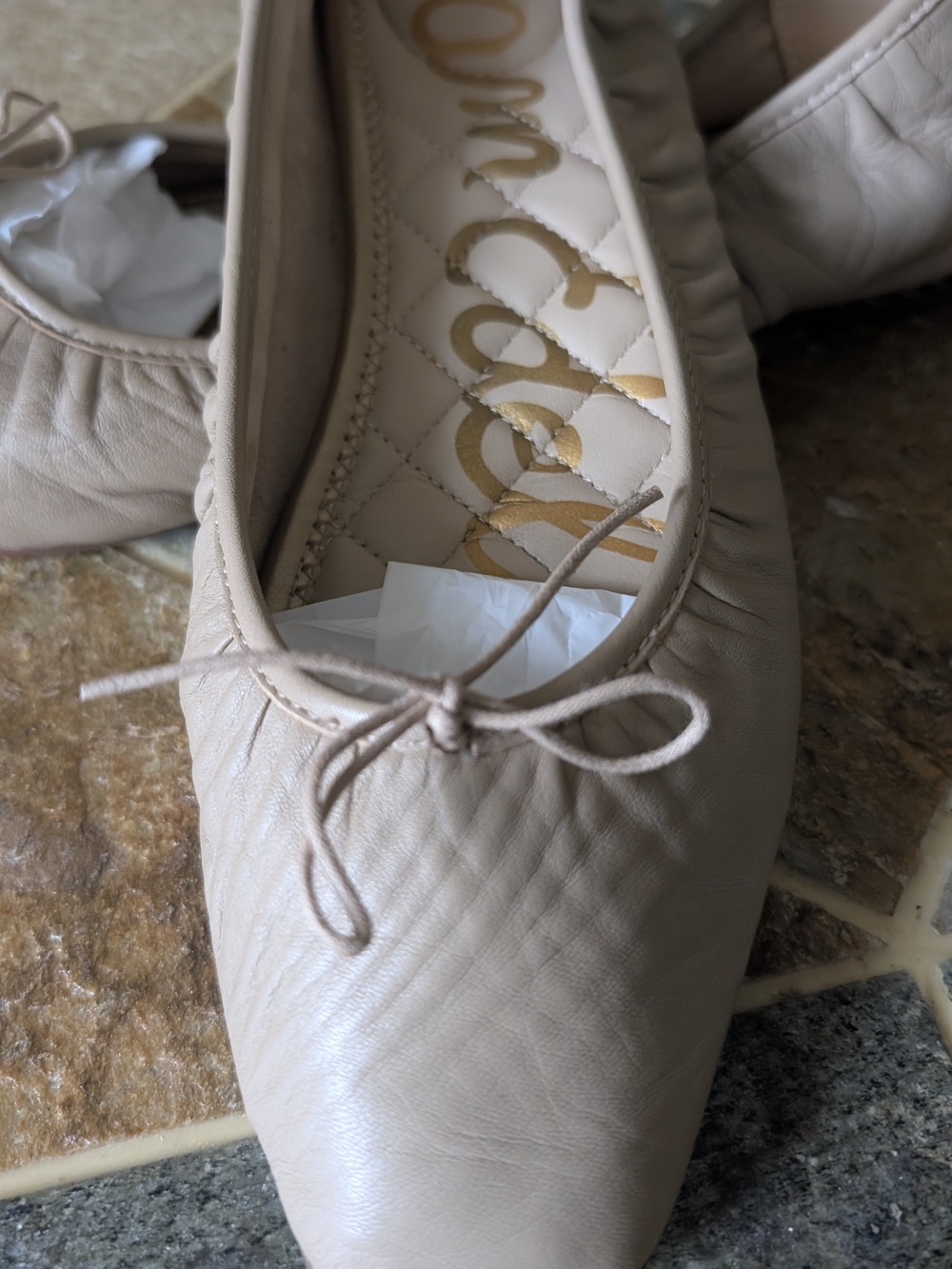Sam Edelman Women’s Ballet Flats Leather in Light Beige Classic Bow Detail Sz 9